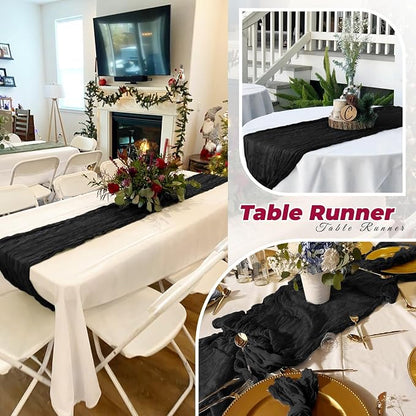6 Pack Black Cheesecloth Table Runner 20 x 120 Inch Gauze Table Runner Fabric - Image 6