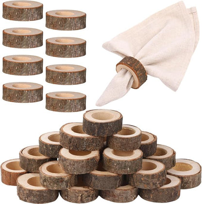 Tessco for you Set of 48 Handmade Wood Napkin Rings, Round Bark Napkin Ring by Tessco