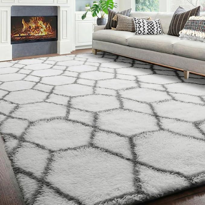 ONASAR 8x10 Area Rugs for Living Room, Fluffy White and Grey Rug for Bedroom - Image 9