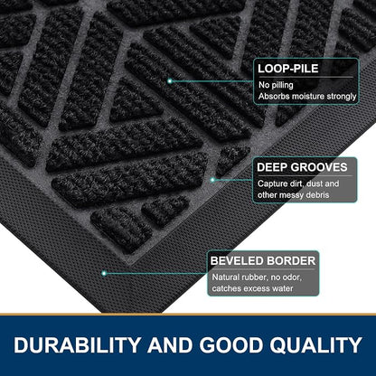 Smiry Front Door Mat Outside Entrance, Heavy Duty Sturdy Natural Rubber Doormat - Image 3