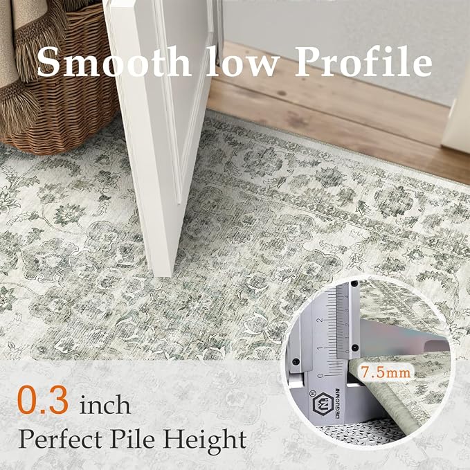 9x12 Neutral Area Rug Green Vintage Living Room Bedroom Washable Carpet - Image 8