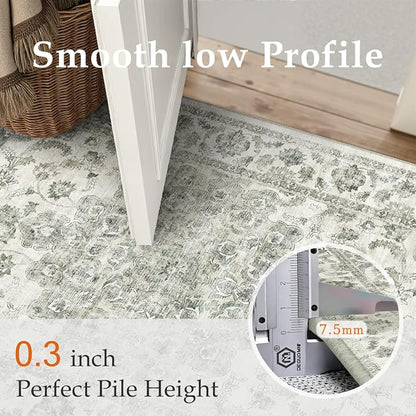10x14 Neutral Area Rug Green Vintage Living Room Bedroom Washable Carpet - Image 8