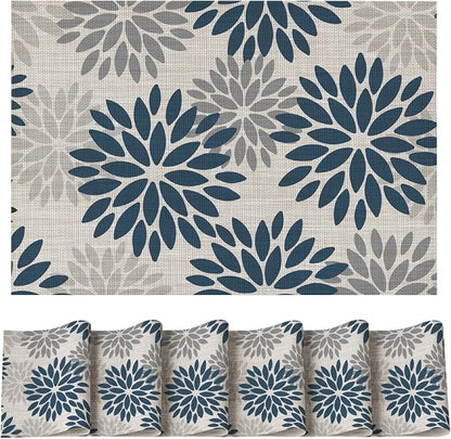 Artoid Mode Floral Vinyl Plistic Placemats Set of 6, Heat Resistant Washable by ArtoidMode