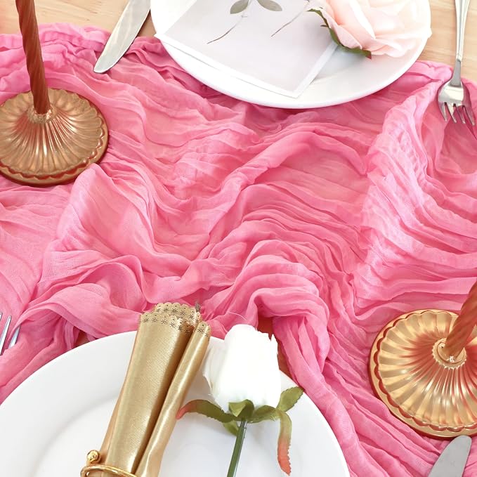 1 Pack Rose Pink Cheesecloth Table Runner 120 Inch Boho Wedding Decor | - Image 6