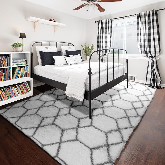 ONASAR Area Rugs for Bedroom Living Room, Fluffy 4x6 White and Grey Throw Rug - Image 7