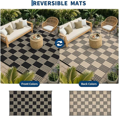 Garvee Waterproof Outdoor Rug 10x20, Checkered Foldable Plastic Straw Patio - Image 4