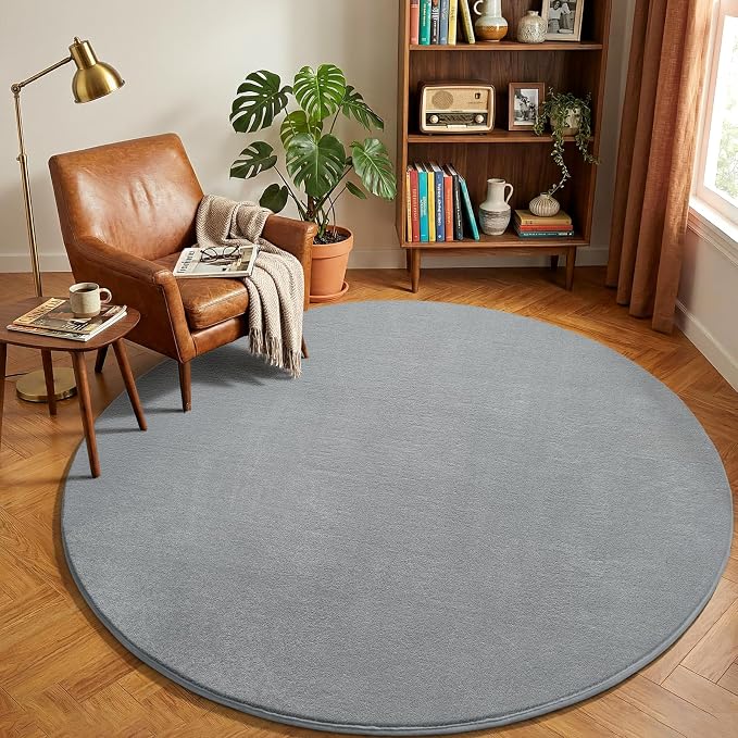 Amearea Grey Round Area Rugs 5ft Washable Circle Rugs by AmeareaDirect