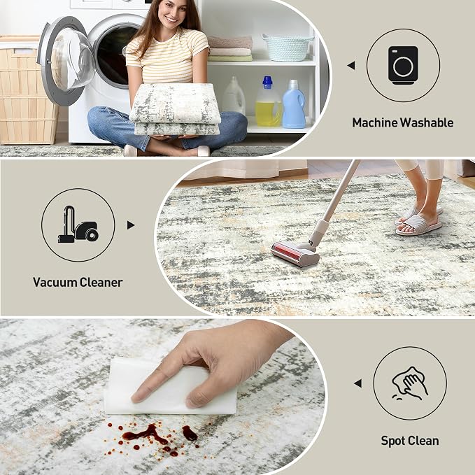 9x12 Area Rugs Washable Rug: Modern Abstract Living Room Rug Soft Anti-Skid - Image 4