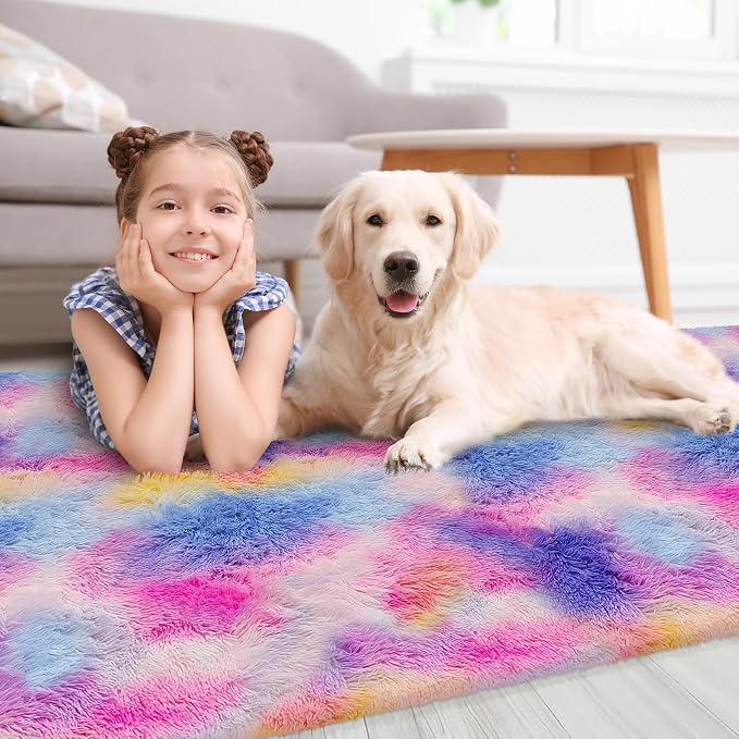 Hot Pink Rainbow Rug for Girls Bedroom Runner 2x6, Fluffy Soft Bedroom Runner - Image 4