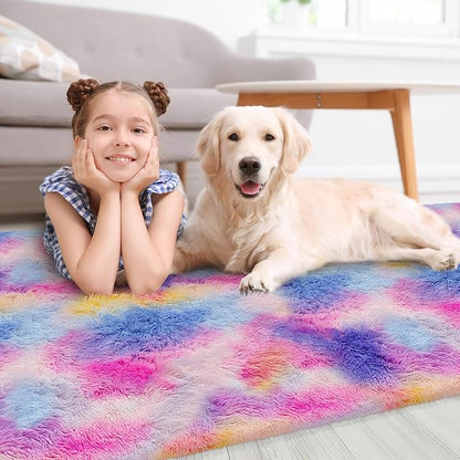Hot Pink Rainbow Rug for Girls Bedroom Runner 2x6, Fluffy Soft Bedroom Runner - Image 4