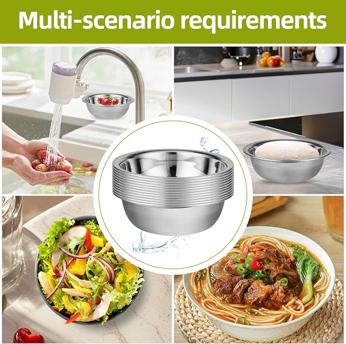 10 Pack 8.66 x 2.64 Inch Stainless Steel Mixing Bowls - Image 4