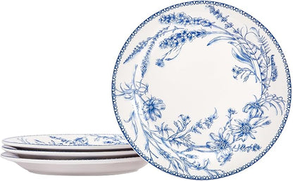 Bico Blue Garden Toile De Jouy Salad Plates Set of 4, 8.75 Inch Ceramic Dessert by Bico
