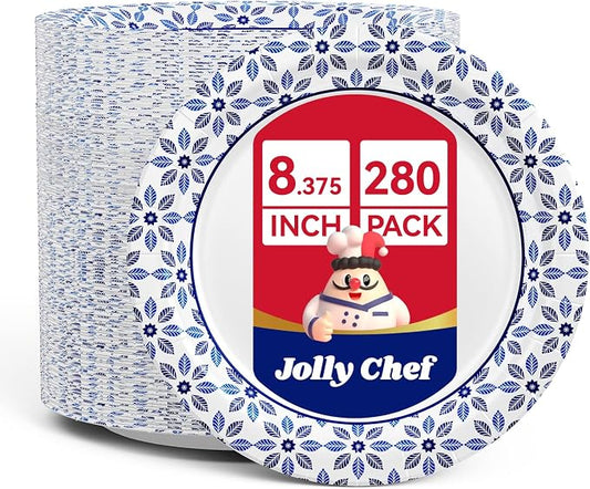 8.37 inch Paper Plates 280 Count Soak Proof, Cut Proof, Heavy Duty Printed by JOLLYCHEF