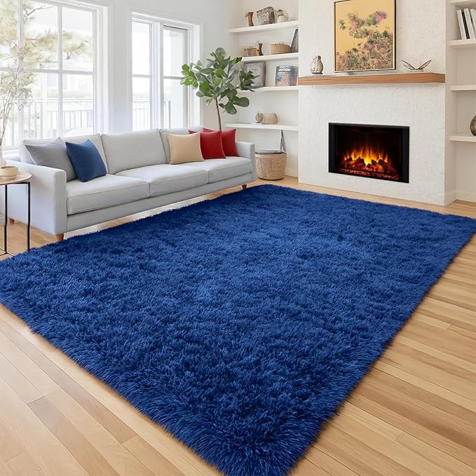 PAGISOFE Navy Blue Rug 5x8 Ft Fluffy Shag Rugs by PAGISOFE