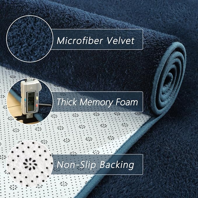 6x9 Feet Navy Blue Rug for Bedroom, Indoor Washable Memory Foam Rug for Living - Image 4