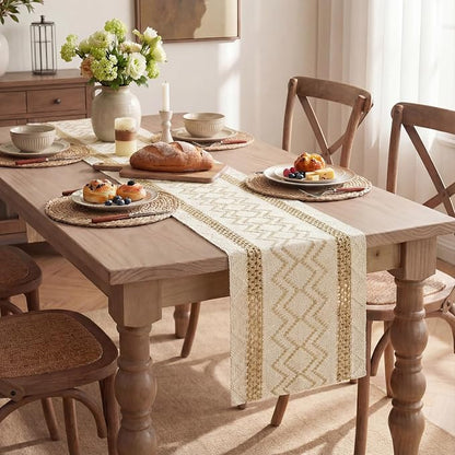 Artoid Mode Burlap Brown Stripe Diamond Woven Table Runner 12x120 Inch | - Image 5