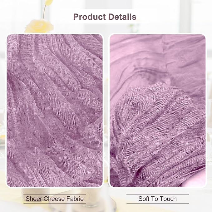 6 Pack Lilac Cheesecloth Table Runner 35x120 Inch 10Ft Rustic Gauze Cheese - Image 3