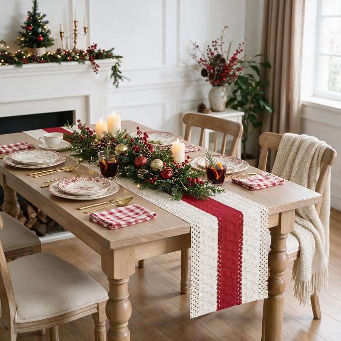 Artoid Mode Rose Red Farmhouse Rustic Table Runner 12x36 Inch | Seasonal - Image 6
