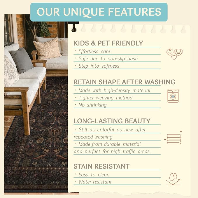 9x12 Botanical Big Rugs for Living Room, Machine Washable Soft Flower Area Rugs - Image 7