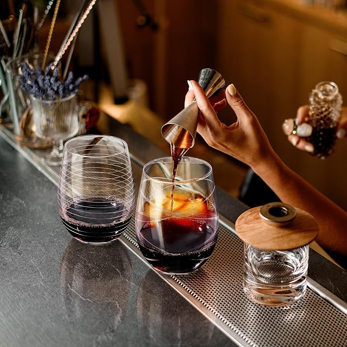 Joeyan Hand Blown Etched Stemless Wine Glasses - Image 4