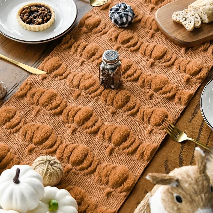 Artoid Mode Caramel Soft Faux Fur Pumpkins Fall Table Runner 13x48 Inch | - Image 4