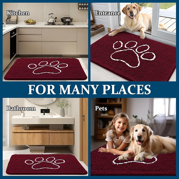 OLANLY Dog Door Mat for Muddy Paws 70x32, Paw Print Design, Absorbs Moisture - Image 8