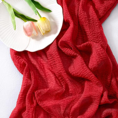 Cheesecloth Table Runner Summer Boho Wedding Shower Party Home Decor | Red 3pcs - Image 2