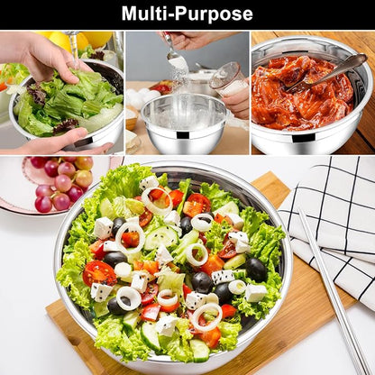 E-far Mixing Bowls with Lids, 6-Piece Stainless Steel Salad Bowls Metal Nesting - Image 4