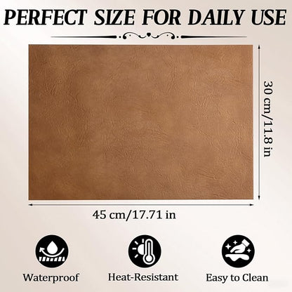 Faux Leather Placemats for Dining Table Set of 6, Edge-Sealed PU Leather Table - Image 2