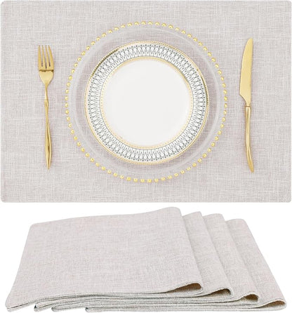 Faux Cotton Linen Placemats Set of 4, Cloth Washable Farmhouse Dining Table Mats by homing
