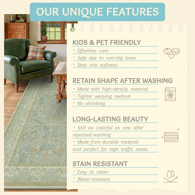 Large 8x10 Bedroom Area Rug, Washable Living Room Rugs, Floral and Botanical - Image 6