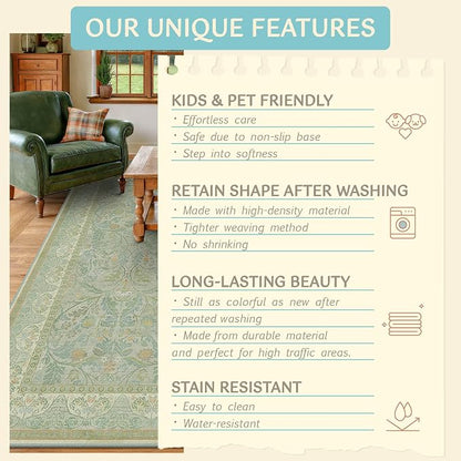 Large 8x10 Bedroom Area Rug, Washable Living Room Rugs, Floral and Botanical - Image 6