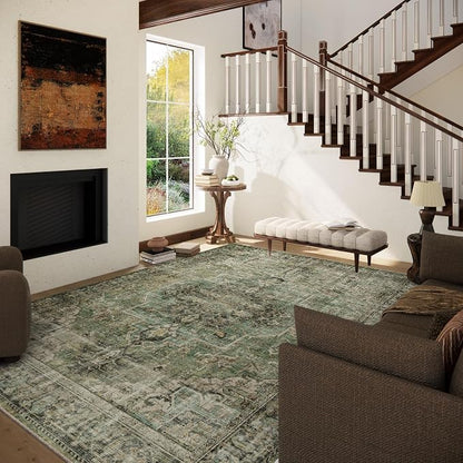 5x7 Area Rugs for Living Room: Washable Bedroom Rug Boho Vintage Rugs Stain - Image 3