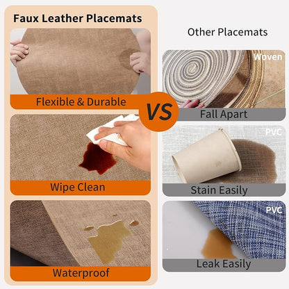 Maxpearl Faux Leather Round Placemats Set of 6, 13.8 inch, Heat Resistant - Image 4