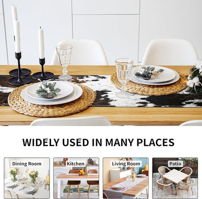 Linen Cow Print Table Runner 13x71 Inch Farmhouse Western Brown Black Cowhide - Image 6