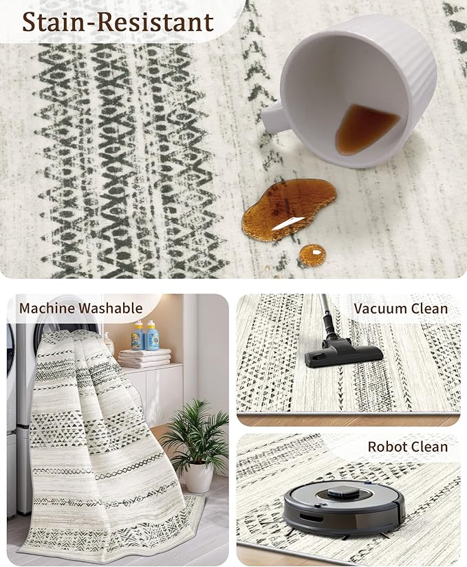 Miukiki 5x7 Area Rug for Living Room Moroccan Washable Rugs Non Slip Indoor - Image 4