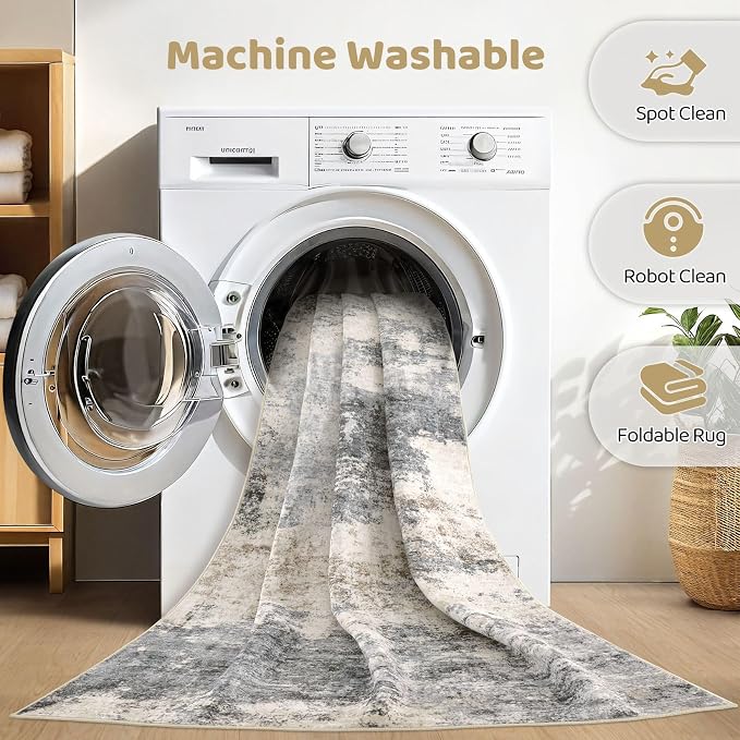 8x10 Area Rugs Living Room: Washable Large Abstract Modern Soft Rug Stain - Image 2