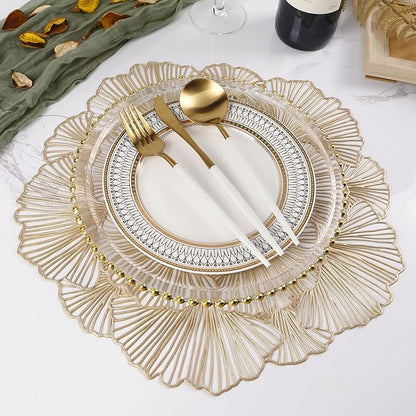 Round Placemats Pressed Vinyl Metallic Flower Place Mats Set of 6 | 15 Inch - Image 2