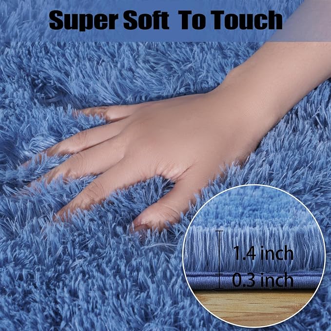 qulint Blue Area Rug for Living Room 9x12, Modern Fluffy Large Rug for Bedroom - Image 2