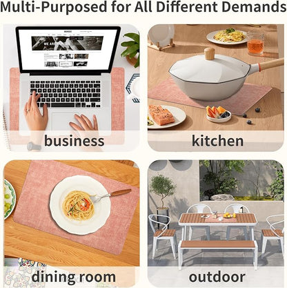 Maxpearl Faux Leather Placemats Set of 6, Peachy Pink | Waterproof - Image 9