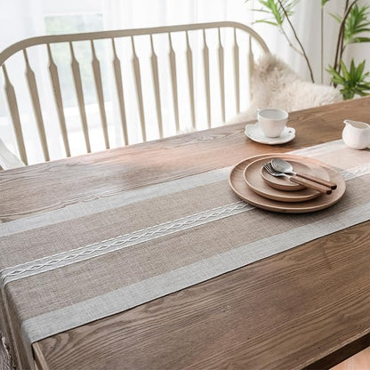 Farmhouse Table Runner, Embroidered Striped Braided Coffee Boho Table Runner - Image 7