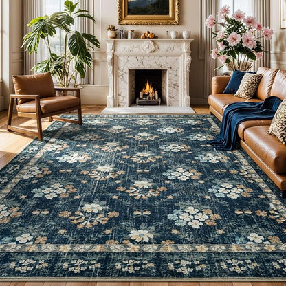 Lessymo Floral Living Room Rug 8x10 Area Rugs, Vintage Washable Rugs - Image 3