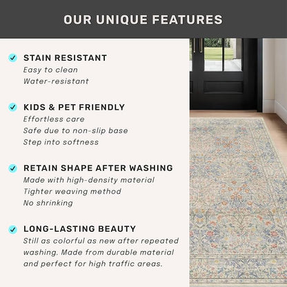 Hazo Haus Boho Beige Blue Living Room Rug 6x8 - Image 7