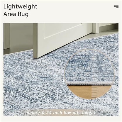 Soalmost 5x7 Area Rugs Blue Low Pile Indoor Washable Trendy Faded Style Rugs - Image 6