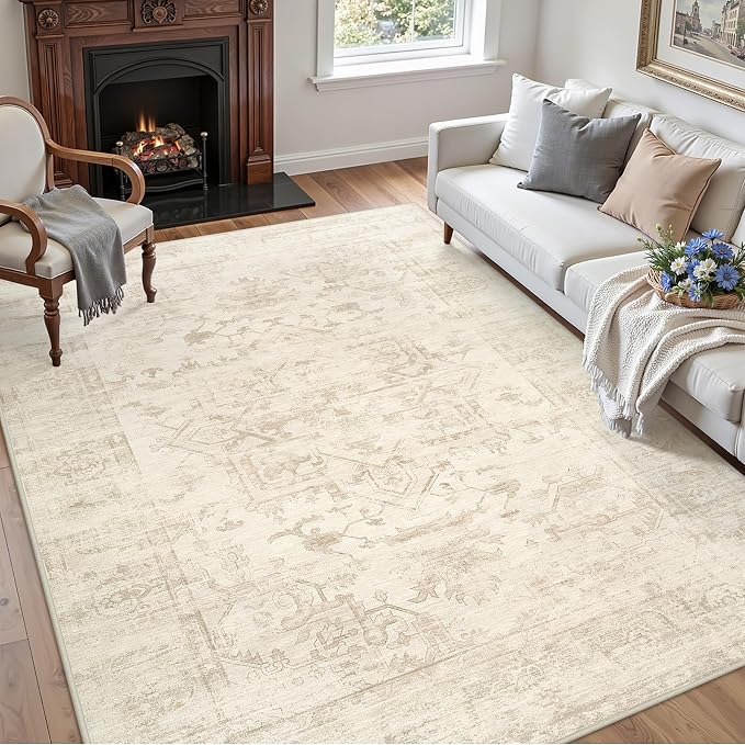 4x6 Area Rugs for Living Room: Vintage Boho Neutral Washable Rug Indoor Soft - Image 3