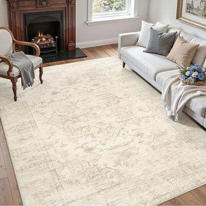 4x6 Area Rugs for Living Room: Vintage Boho Neutral Washable Rug Indoor Soft - Image 3