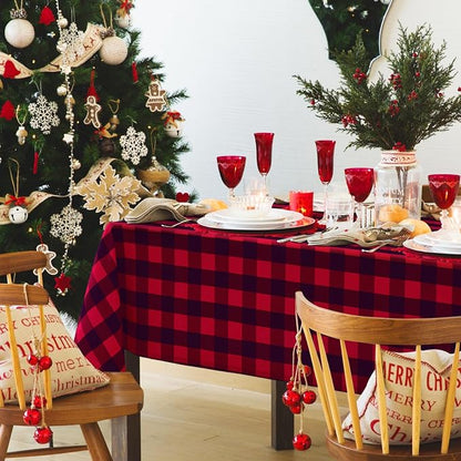 Red and Black Plaid Tablecloth Waterproof, 2 Pack, 60 x 120 inch | Checkered - Image 6