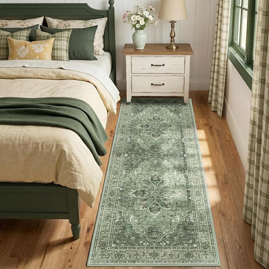 RELEANY Area Rugs Runner 3'x8' Washable Non-Slip, Floral Vintage Distress by RELEANY