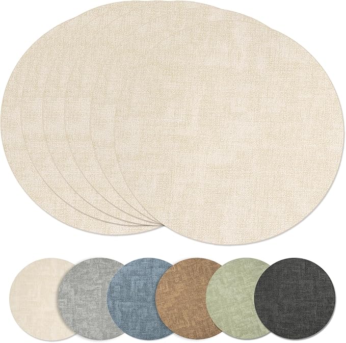 Maxpearl Faux Leather Round Placemats Set of 6, 13.8 inch, Heat Resistant by Maxpearl