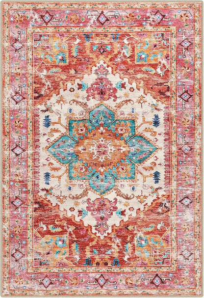 Yamaziot Washable Area Rug, 4x6 Non-Slip Boho Vintage Living Room Bedroom Rug - Image 3